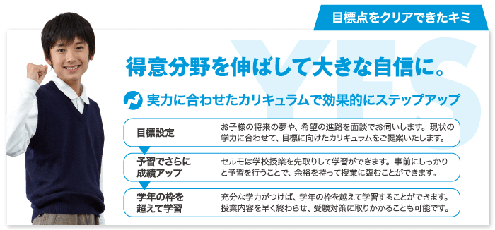 目標点をクリアできたキミ。得意分野を伸ばして大きな自信に。